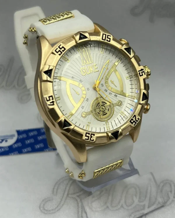 Kit Relógio Masculino Guke Tourbillon – Linha Ouro 18K Dourado e Branco - Imagem 2