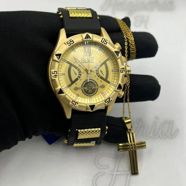 Relógio Masculino Guke Aço Pulseira de Borracha - A prova d'água + Cordão - Image 2